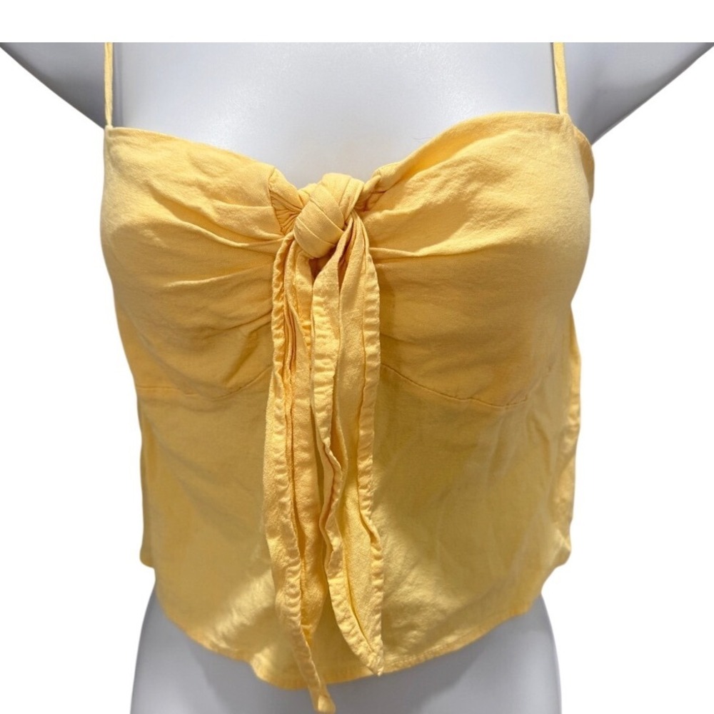 J Galt Y2K Babydoll Top S/M Butter Yellow Front Tie Cropped Vintage Coquette